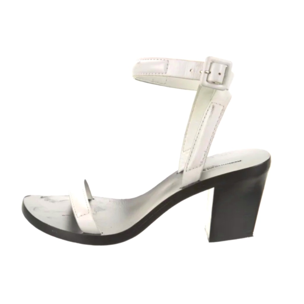 Alexander Wang Leather Printed Sandals, White, Size 39.5 Us 9.5
